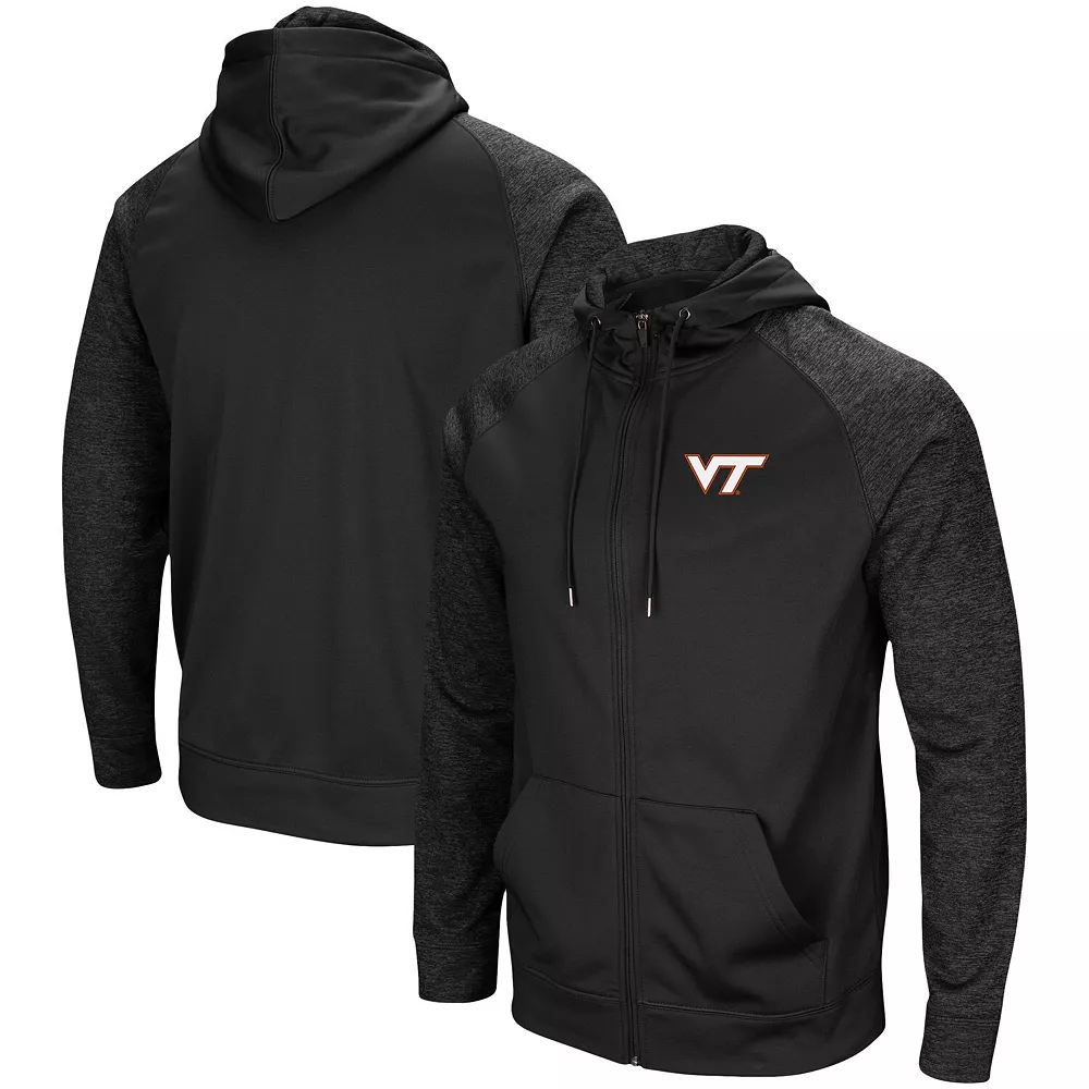 Men's Colosseum Black Virginia Tech Hokies Blackout 3.0 Tonal Raglan Full-Zip Hoodie 2 Men's Colosseum Black Virginia Tech Hokies Blackout 3.0 Tonal Raglan Full-Zip Hoodie - Image 2