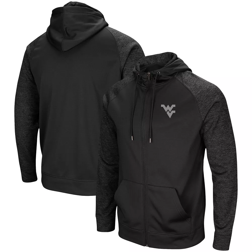 Men's Colosseum Black West Virginia Mountaineers Blackout 3.0 Tonal Raglan Full-Zip Hoodie 2 Men's Colosseum Black West Virginia Mountaineers Blackout 3.0 Tonal Raglan Full-Zip Hoodie - Image 2
