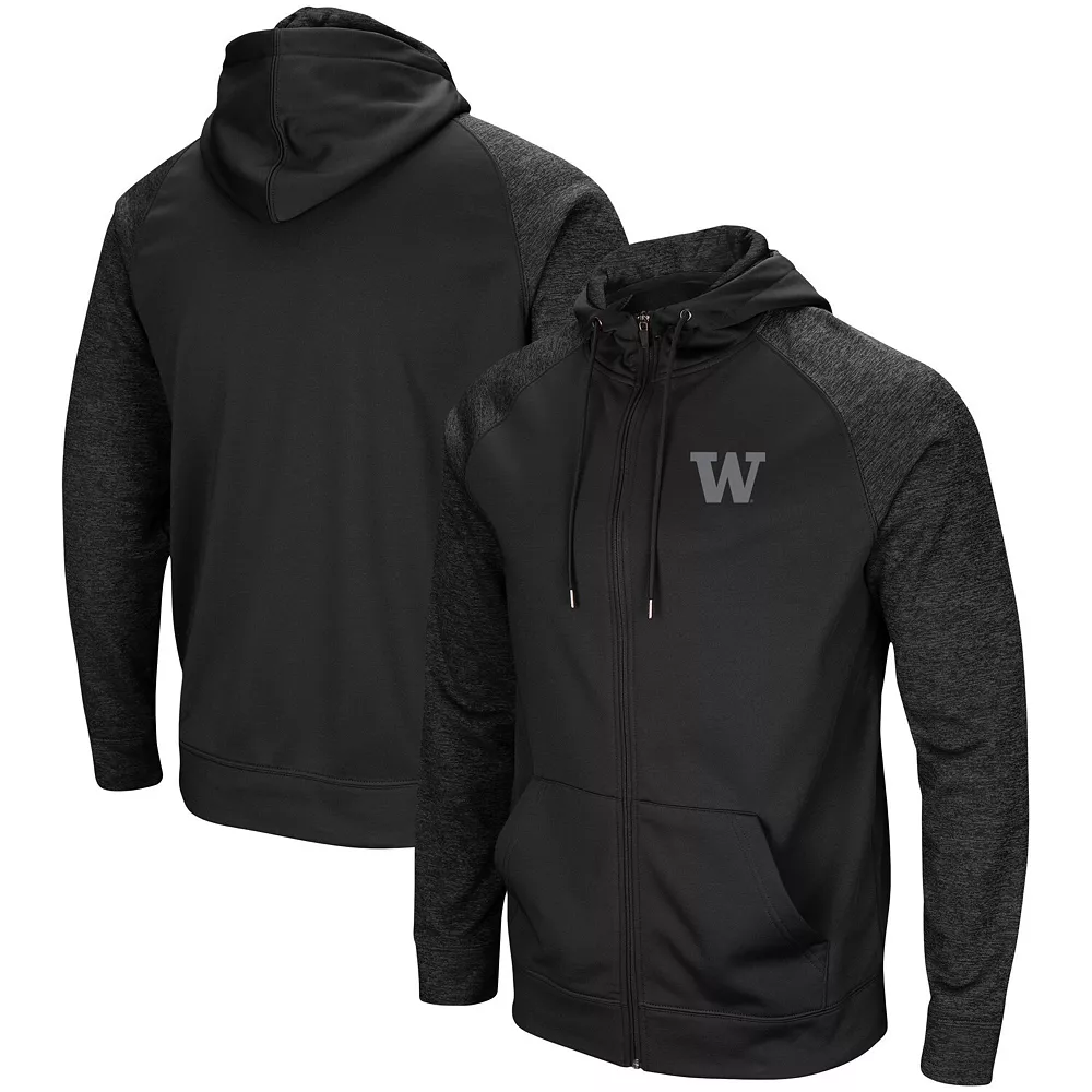 Men's Colosseum Black Washington Huskies Blackout 3.0 Tonal Raglan Full-Zip Hoodie 1 Men's Colosseum Black Washington Huskies Blackout 3.0 Tonal Raglan Full-Zip Hoodie