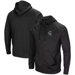 Men's Colosseum Black Michigan State Spartans Blackout 3.0 Tonal Raglan Full-Zip Hoodie