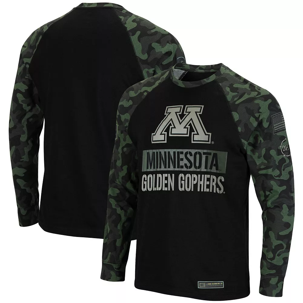 Men's Colosseum Black/Camo Minnesota Golden Gophers Big & Tall OHT Military Appreciation Raglan Long Sleeve T-Shirt 1 Men's Colosseum Black/Camo Minnesota Golden Gophers Big & Tall OHT Military Appreciation Raglan Long Sleeve T-Shirt