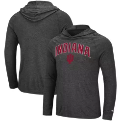Men's Colosseum Heathered Charcoal Indiana Hoosiers Big & Tall Wingman Raglan Long Sleeve Hoodie T-Shirt