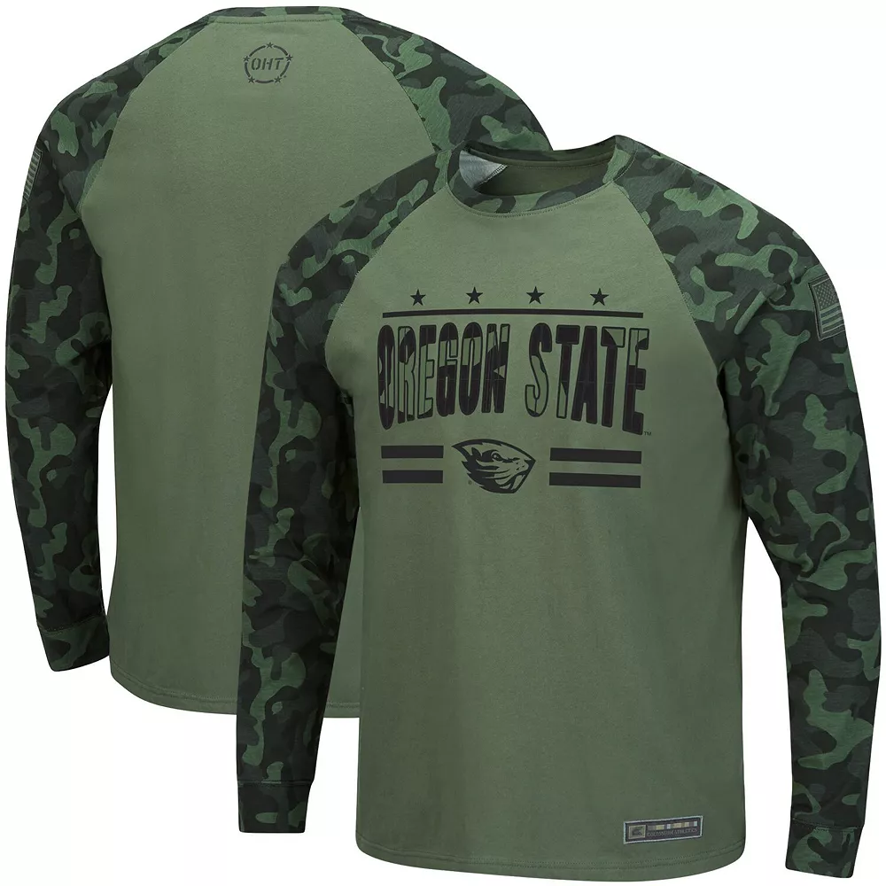 Men's Colosseum Olive/Camo Oregon State Beavers OHT Military Appreciation Raglan Long Sleeve T-Shirt 1 Men's Colosseum Olive/Camo Oregon State Beavers OHT Military Appreciation Raglan Long Sleeve T-Shirt