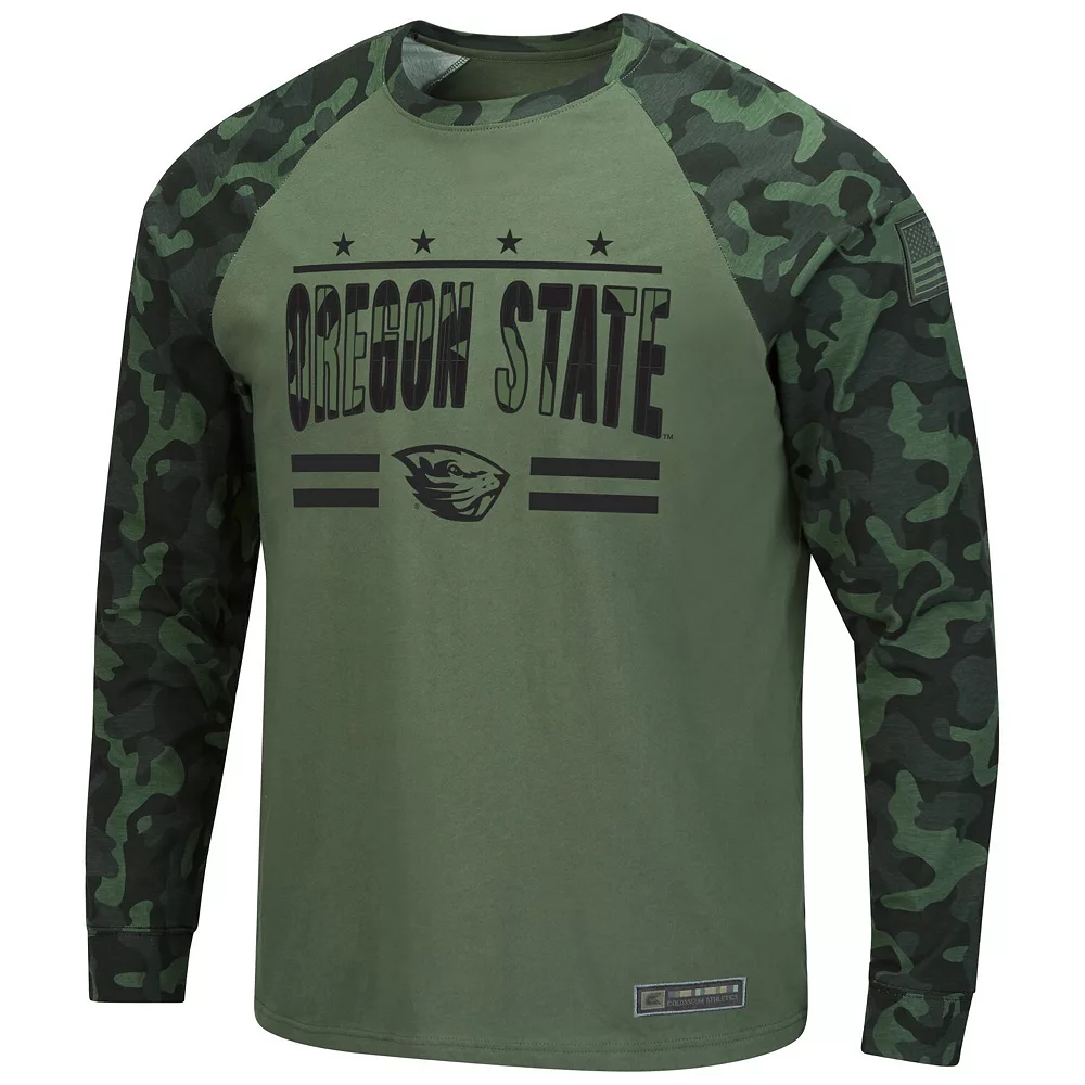 Men's Colosseum Olive/Camo Oregon State Beavers OHT Military Appreciation Raglan Long Sleeve T-Shirt 3 Men's Colosseum Olive/Camo Oregon State Beavers OHT Military Appreciation Raglan Long Sleeve T-Shirt - Image 3