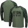 Men's Colosseum Olive/Camo West Virginia Mountaineers OHT Military Appreciation Raglan Long Sleeve T-Shirt