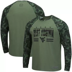 Men's Colosseum Olive/Camo West Virginia Mountaineers OHT Military Appreciation Raglan Long Sleeve T-Shirt