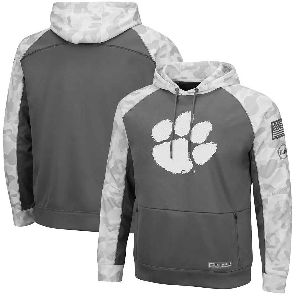 Men's Colosseum Gray/Arctic Camo Clemson Tigers OHT Military Appreciation Tonal Raglan Pullover Hoodie 1 Men's Colosseum Gray/Arctic Camo Clemson Tigers OHT Military Appreciation Tonal Raglan Pullover Hoodie