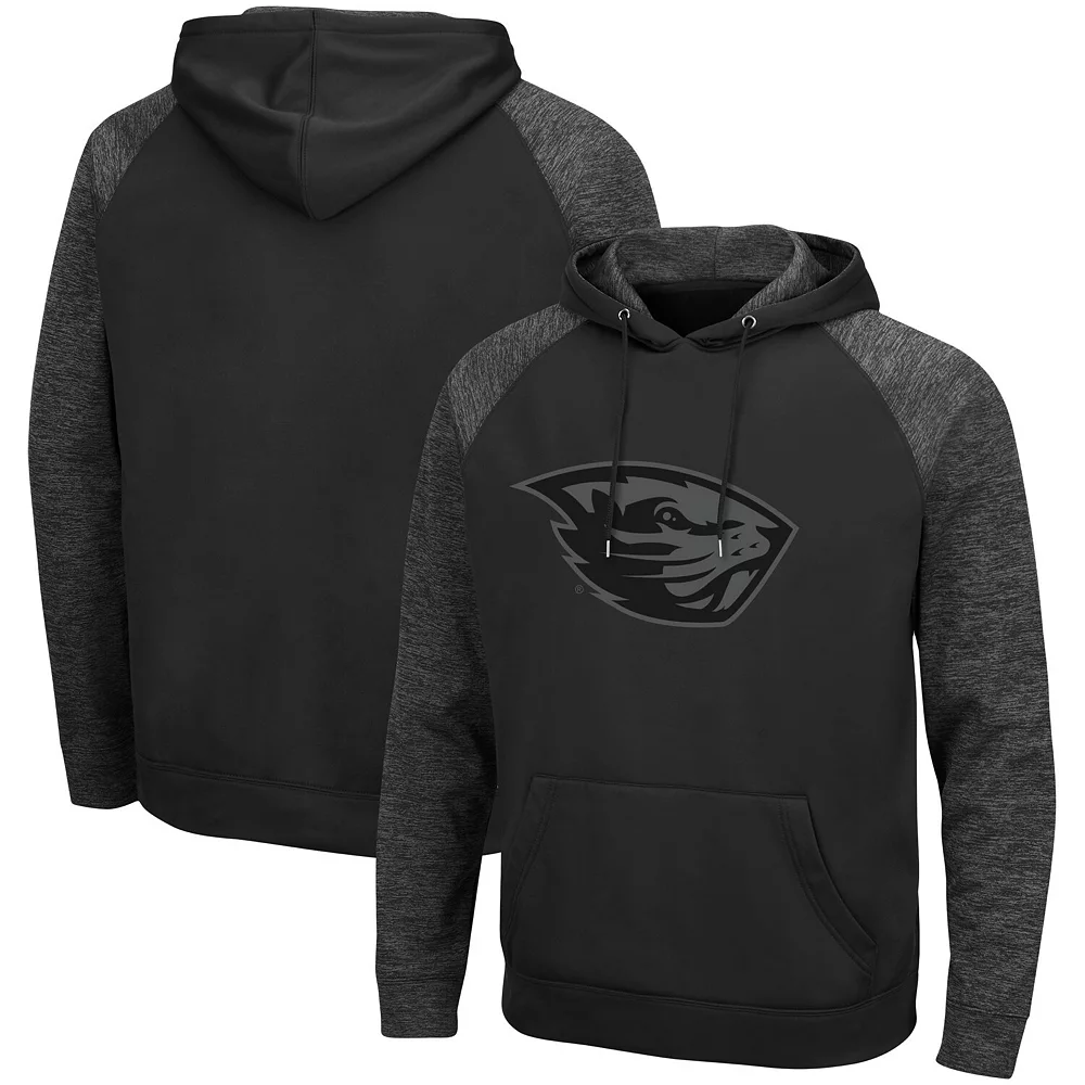 Men's Colosseum Black Oregon State Beavers Blackout 3.0 Tonal Raglan Pullover Hoodie 1 Men's Colosseum Black Oregon State Beavers Blackout 3.0 Tonal Raglan Pullover Hoodie