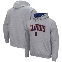 Men's Colosseum Heathered Gray Illinois Fighting Illini Arch & Logo 3.0 Pullover Hoodie