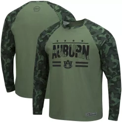 Men's Colosseum Olive/Camo Auburn Tigers OHT Military Appreciation Raglan Long Sleeve T-Shirt