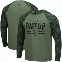 Men's Colosseum Olive/Camo Baylor Bears OHT Military Appreciation Raglan Long Sleeve T-Shirt