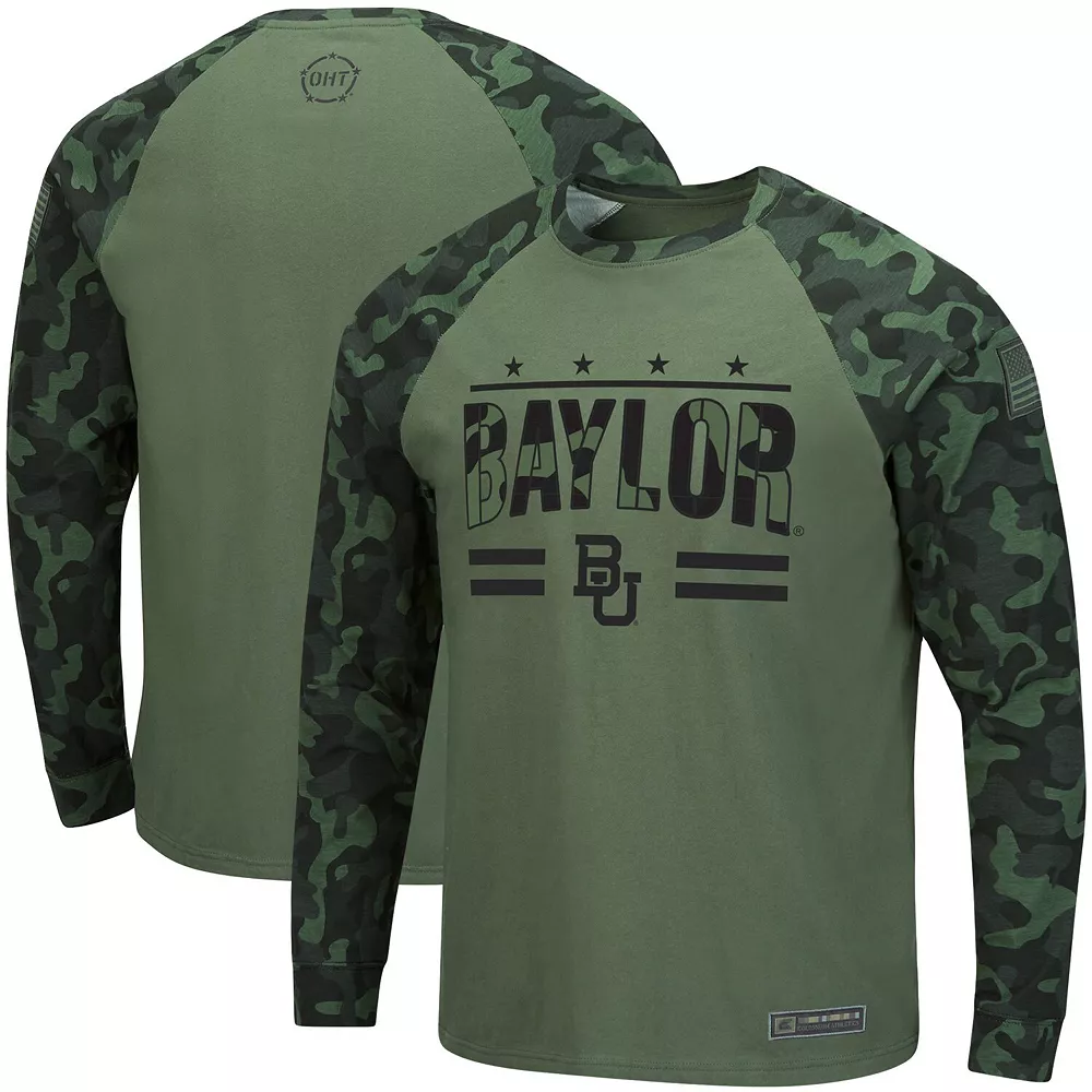 Men's Colosseum Olive/Camo Baylor Bears OHT Military Appreciation Raglan Long Sleeve T-Shirt 2 Men's Colosseum Olive/Camo Baylor Bears OHT Military Appreciation Raglan Long Sleeve T-Shirt - Image 2