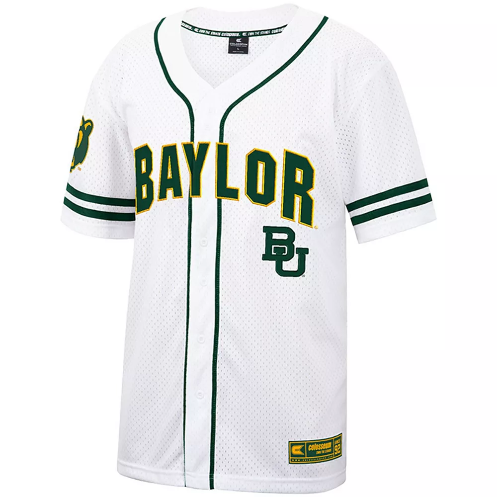 Men's Colosseum White/Green Baylor Bears Free Spirited Baseball Jersey 3 Men's Colosseum White/Green Baylor Bears Free Spirited Baseball Jersey - Image 3