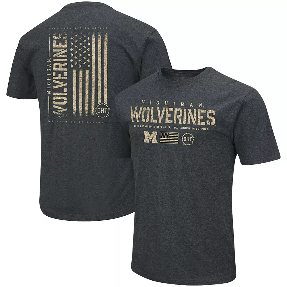 Men's Colosseum Heathered Black Michigan Wolverines OHT Military Appreciation Flag 2.0 T-Shirt 2 Men's Colosseum Heathered Black Michigan Wolverines OHT Military Appreciation Flag 2.0 T-Shirt - Image 2