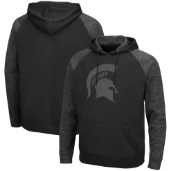 Men's Colosseum Black Michigan State Spartans Blackout 3.0 Tonal Raglan Pullover Hoodie