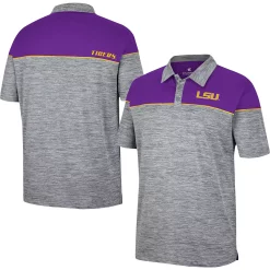 Men's Colosseum Heathered Gray/Purple LSU Tigers Birdie Polo -Colosseum shop 5887686 ALT