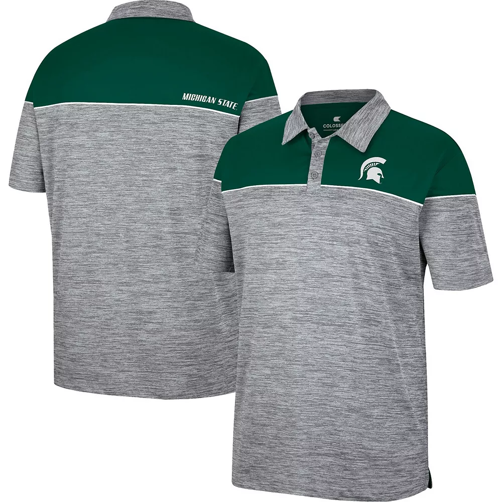 Men's Colosseum Heathered Gray/Green Michigan State Spartans Birdie Polo 1 Men's Colosseum Heathered Gray/Green Michigan State Spartans Birdie Polo
