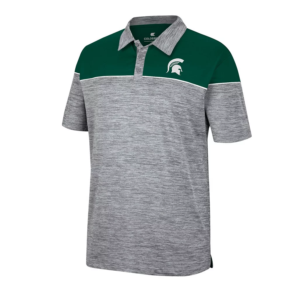 Men's Colosseum Heathered Gray/Green Michigan State Spartans Birdie Polo 3 Men's Colosseum Heathered Gray/Green Michigan State Spartans Birdie Polo - Image 3