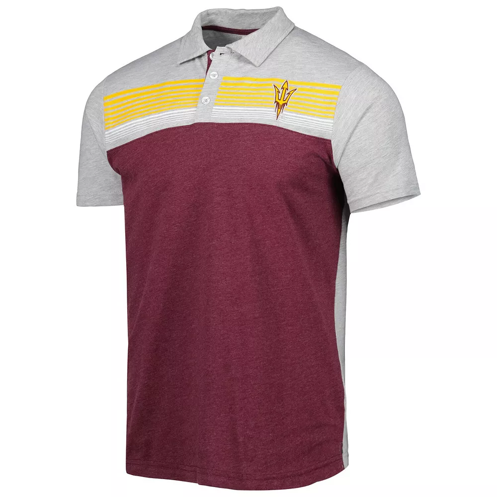 Men's Colosseum Maroon/Heathered Gray Arizona State Sun Devils Caddie Polo 3 Men's Colosseum Maroon/Heathered Gray Arizona State Sun Devils Caddie Polo - Image 3