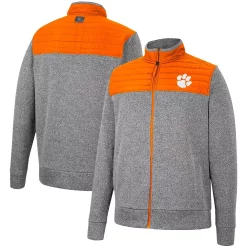 Men's Colosseum Charcoal/Orange Clemson Tigers Putter Herringbone Full-Zip Jacket