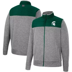 Men's Colosseum Charcoal/Green Michigan State Spartans Putter Herringbone Full-Zip Jacket