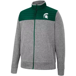 Men's Colosseum Charcoal/Green Michigan State Spartans Putter Herringbone Full-Zip Jacket -Colosseum shop 5930475 ALT2
