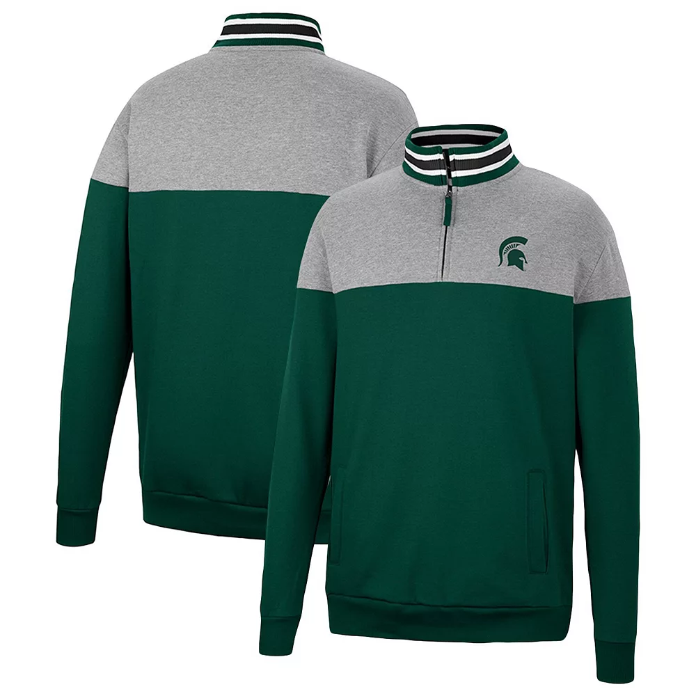 Men's Colosseum Green/Heather Gray Michigan State Spartans Be the Ball Quarter-Zip Top 2 Men's Colosseum Green/Heather Gray Michigan State Spartans Be the Ball Quarter-Zip Top - Image 2