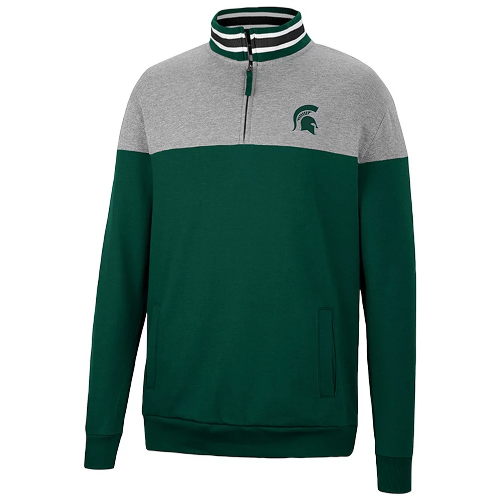 Men's Colosseum Green/Heather Gray Michigan State Spartans Be the Ball Quarter-Zip Top 3 Men's Colosseum Green/Heather Gray Michigan State Spartans Be the Ball Quarter-Zip Top - Image 3