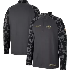 Men's Colosseum Charcoal Iowa State Cyclones OHT Military Appreciation Long Range Raglan Quarter-Zip Jacket