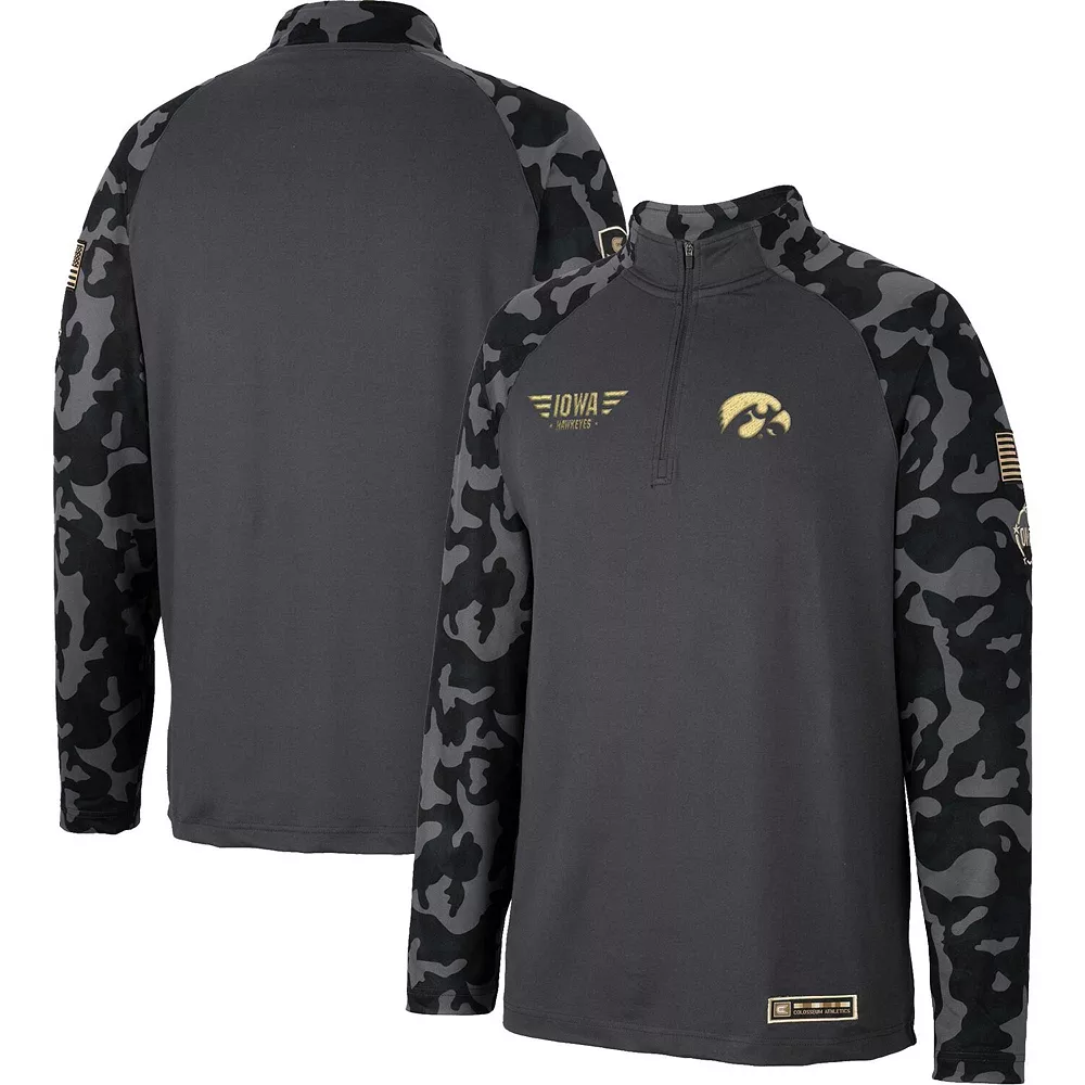 Men's Colosseum Charcoal Iowa Hawkeyes OHT Military Appreciation Long Range Raglan Quarter-Zip Jacket 1 Men's Colosseum Charcoal Iowa Hawkeyes OHT Military Appreciation Long Range Raglan Quarter-Zip Jacket