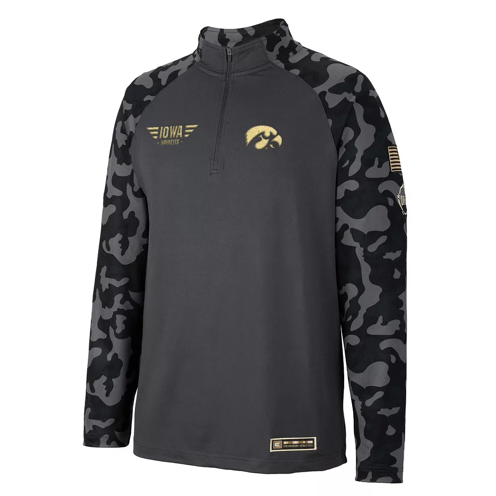Men's Colosseum Charcoal Iowa Hawkeyes OHT Military Appreciation Long Range Raglan Quarter-Zip Jacket 3 Men's Colosseum Charcoal Iowa Hawkeyes OHT Military Appreciation Long Range Raglan Quarter-Zip Jacket - Image 3