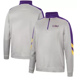 Men's Colosseum Gray/Purple LSU Tigers Bushwood Fleece Quarter-Zip Jacket