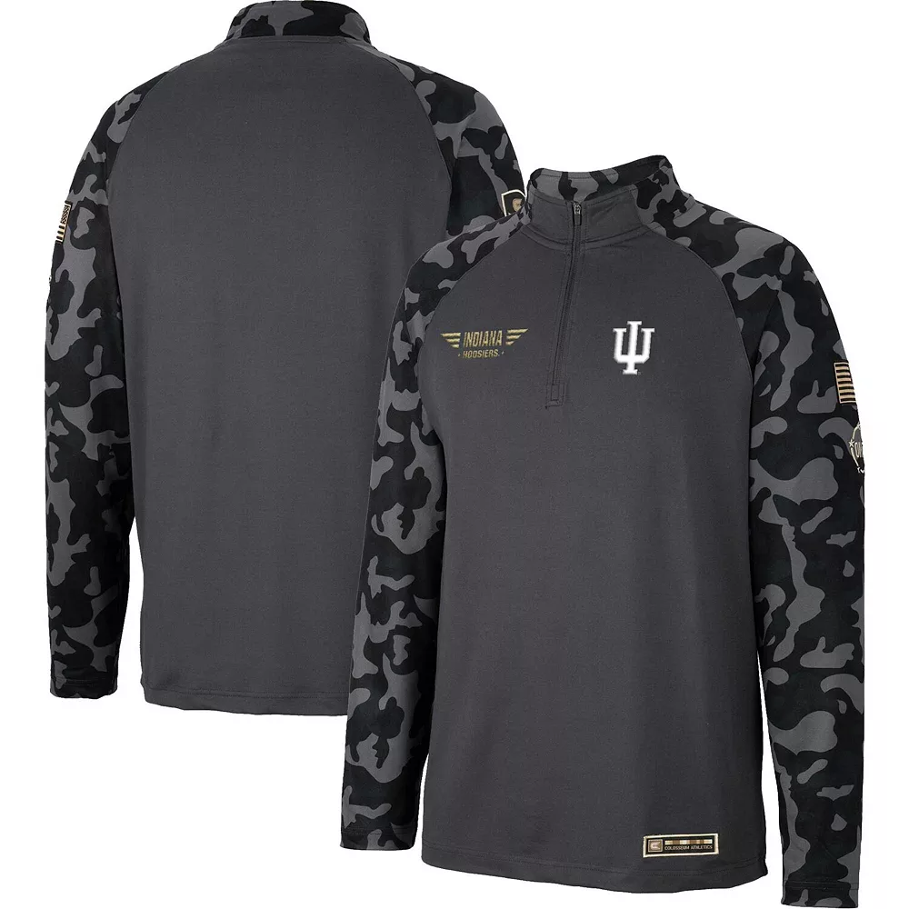 Men's Colosseum Charcoal Indiana Hoosiers Long Range Raglan Quarter-Zip Jacket 1 Men's Colosseum Charcoal Indiana Hoosiers Long Range Raglan Quarter-Zip Jacket