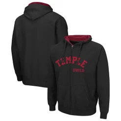 Men's Colosseum Black Temple Owls Arch & Team Logo 3.0 Full-Zip Hoodie