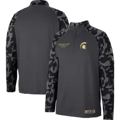 Men's Colosseum Charcoal Michigan State Spartans Long Range Raglan Quarter-Zip Jacket