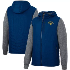 Men's Colosseum Navy West Virginia Mountaineers Course Herringbone Full-Zip Hoodie