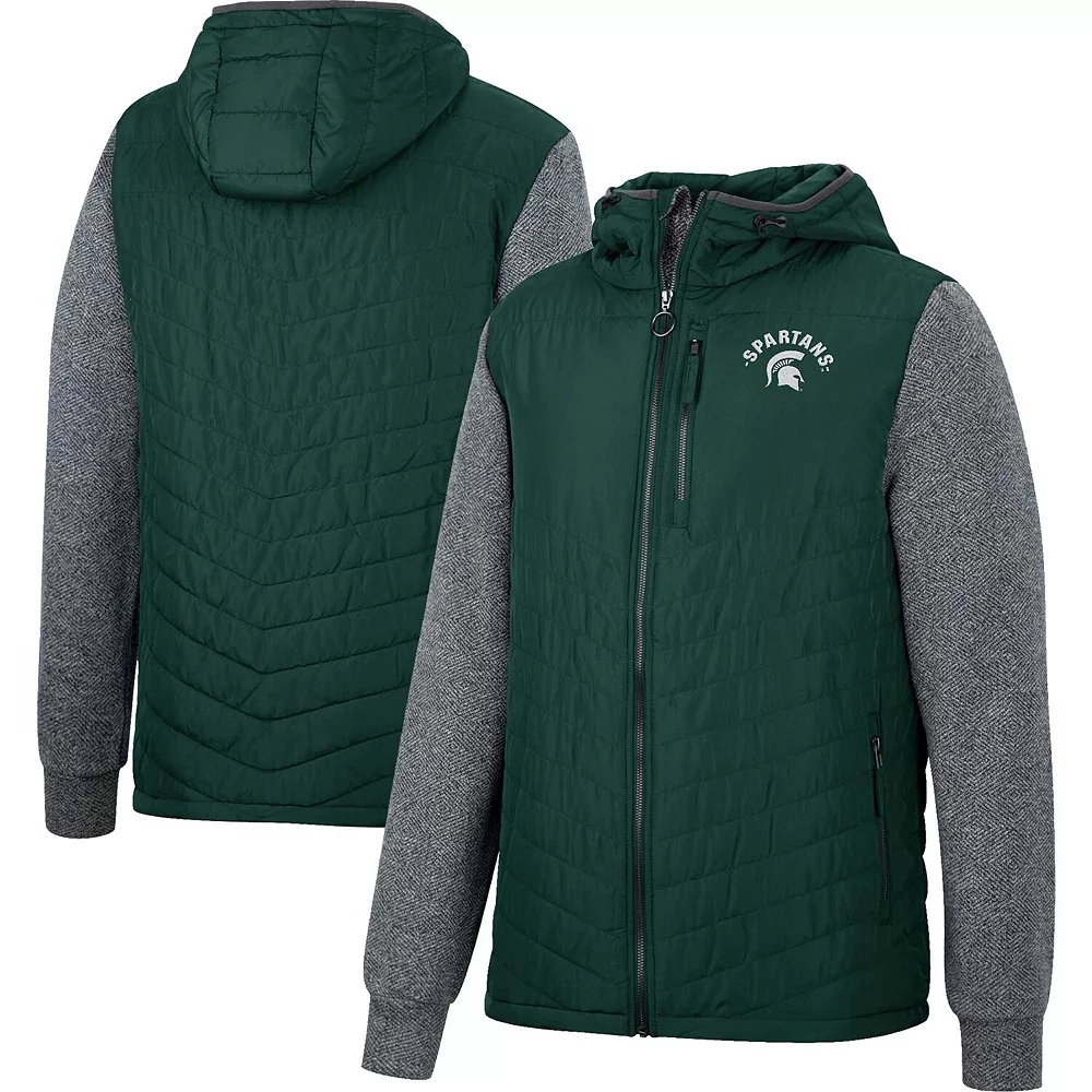 Men's Colosseum Green Michigan State Spartans Course Herringbone Full-Zip Hoodie 2 Men's Colosseum Green Michigan State Spartans Course Herringbone Full-Zip Hoodie - Image 2