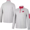 Men's Colosseum Heathered Gray/Red Wisconsin Badgers Country Club Windshirt Quarter-Zip Jacket