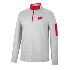 Men's Colosseum Heathered Gray/Red Wisconsin Badgers Country Club Windshirt Quarter-Zip Jacket -Colosseum shop 5980812 ALT2