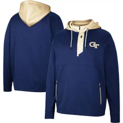 Men's Colosseum Navy Georgia Tech Yellow Jackets Luge 3.0 Quarter-Zip Hoodie