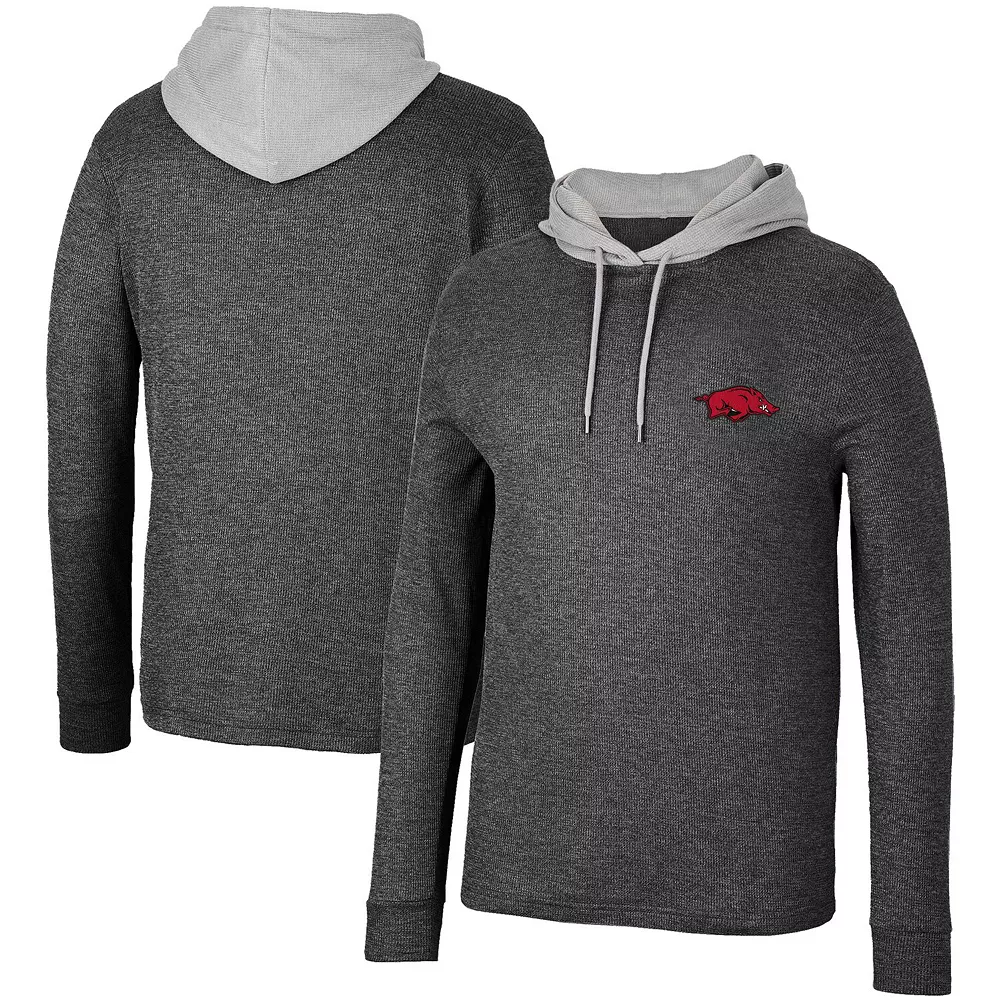 Men's Colosseum Black Arkansas Razorbacks Ballot Waffle-Knit Thermal Long Sleeve Hoodie T-Shirt 1 Men's Colosseum Black Arkansas Razorbacks Ballot Waffle-Knit Thermal Long Sleeve Hoodie T-Shirt