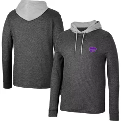 Men's Colosseum Black Kansas State Wildcats Ballot Waffle-Knit Thermal Long Sleeve Hoodie T-Shirt