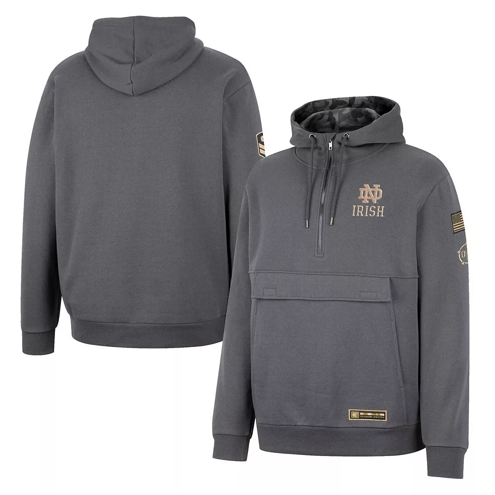 Men's Colosseum Charcoal Notre Dame Fighting Irish OHT Military Appreciation Quarter-Zip Hoodie 2 Men's Colosseum Charcoal Notre Dame Fighting Irish OHT Military Appreciation Quarter-Zip Hoodie - Image 2