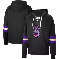 Men's Colosseum Black James Madison Dukes Lace-Up 4.0 Pullover Hoodie