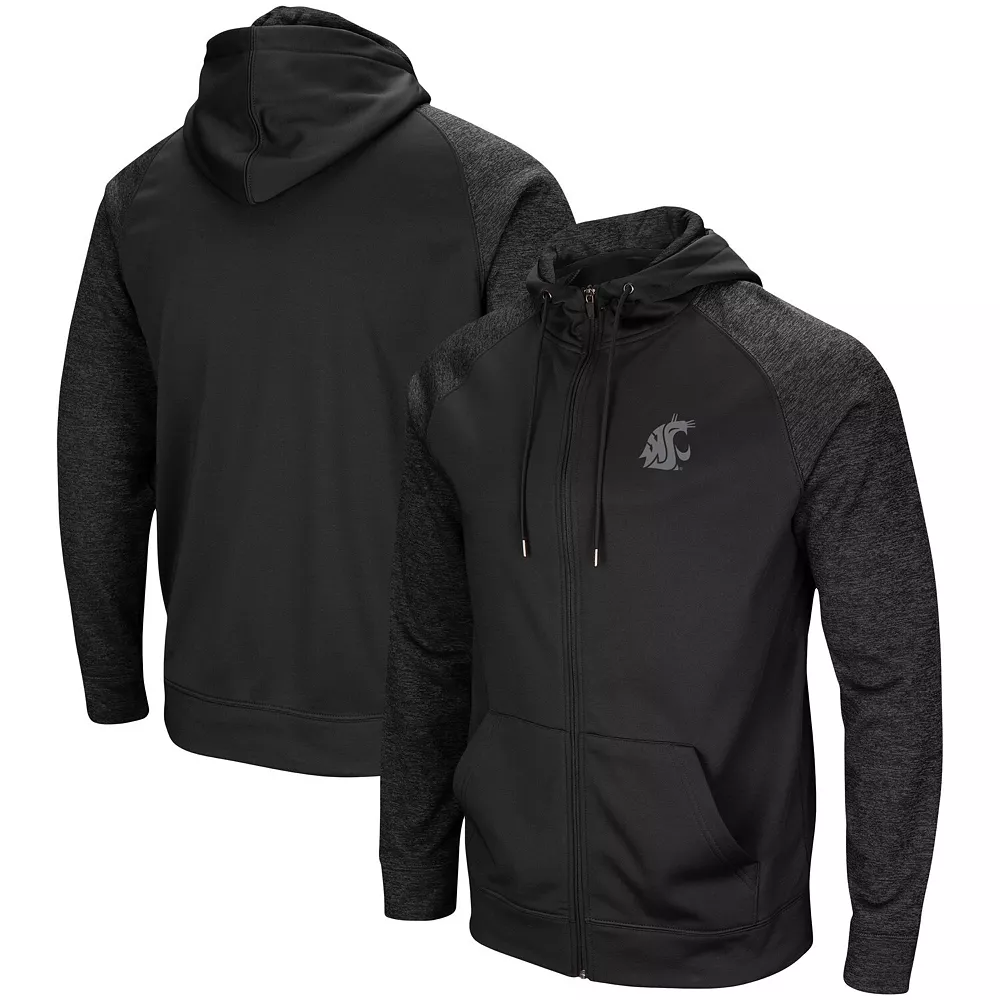 Men's Colosseum Black Washington State Cougars Blackout 3.0 Tonal Raglan Full-Zip Hoodie 1 Men's Colosseum Black Washington State Cougars Blackout 3.0 Tonal Raglan Full-Zip Hoodie
