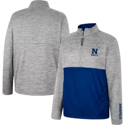 Men's Colosseum Heather Gray Navy Midshipmen John Half-Zip Pullover Jacket