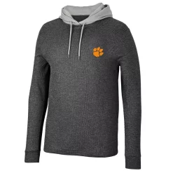 Men's Colosseum Black Clemson Tigers Ballot Waffle-Knit Thermal Long Sleeve Hoodie T-Shirt -Colosseum shop 6029428 ALT2