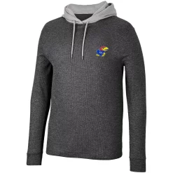 Men's Colosseum Black Kansas Jayhawks Ballot Waffle-Knit Thermal Long Sleeve Hoodie T-Shirt -Colosseum shop 6041829 ALT2