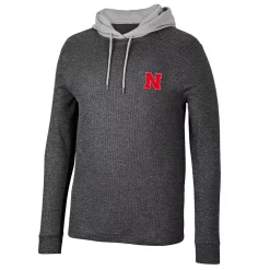 Men's Colosseum Black Nebraska Huskers Ballot Waffle-Knit Thermal Long Sleeve Hoodie T-Shirt -Colosseum shop 6065554 ALT2
