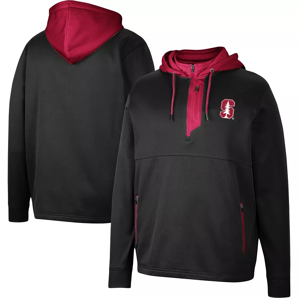 Men's Colosseum Black Stanford Cardinal Luge 3.0 Quarter-Zip Hoodie 1 Men's Colosseum Black Stanford Cardinal Luge 3.0 Quarter-Zip Hoodie